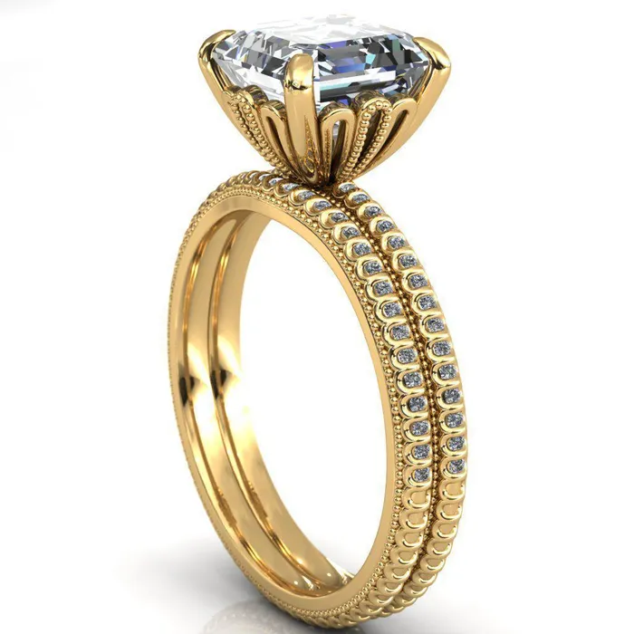 Fire Brilliance Rings Lalique Asscher Moissanite Three Loops Milgrain Engagement Ring