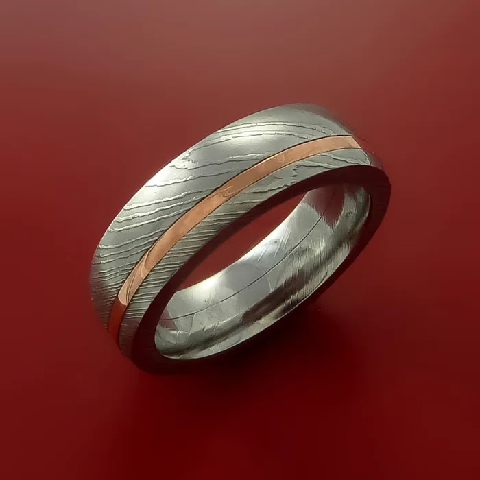 Lashbrook Rings Damascus Steel Ring with Copper Inlay Custom Made Band