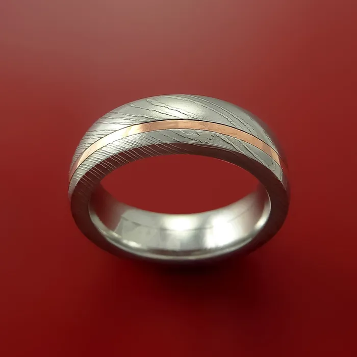 Lashbrook Rings Damascus Steel Ring with Copper Inlay Custom Made Band