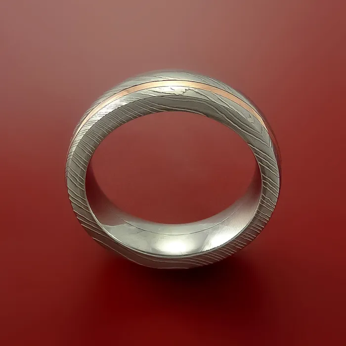 Lashbrook Rings Damascus Steel Ring with Copper Inlay Custom Made Band