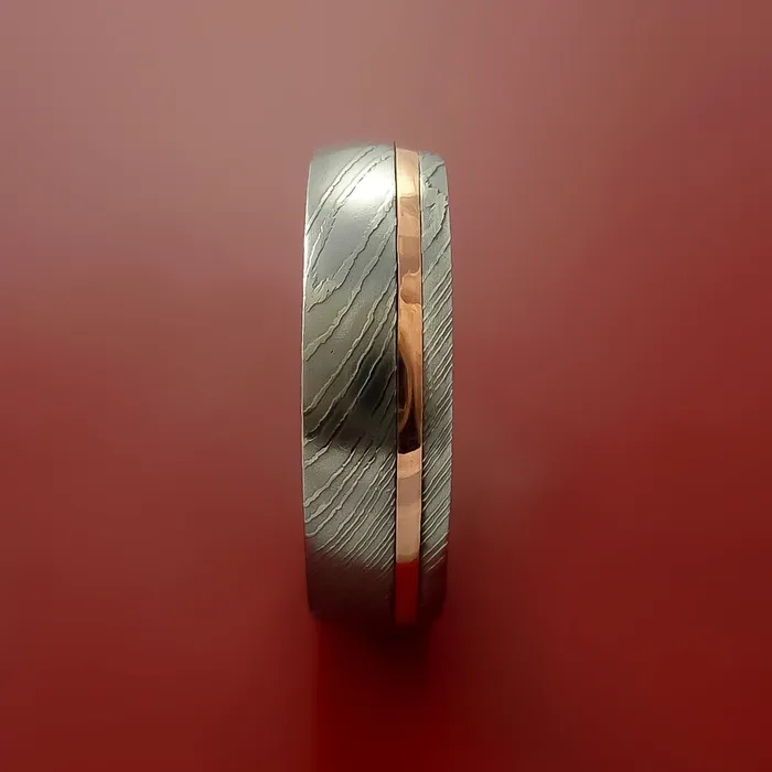 Lashbrook Rings Damascus Steel Ring with Copper Inlay Custom Made Band