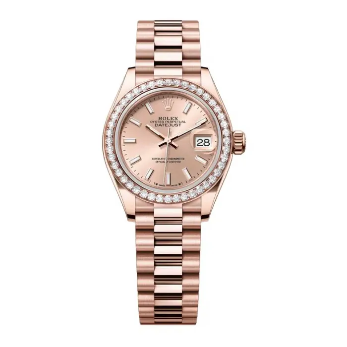 Bracelets Rolex Lady Datejust 28mm Ref 279135rbr0006 Sundust Dial Diamond Bezel 18K Rose Gold President Bracelet Womens Watch Rolex