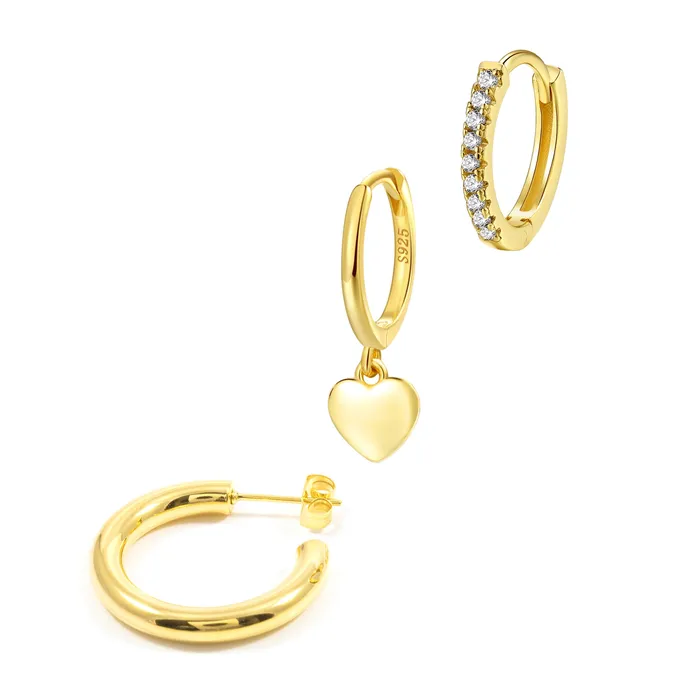 Hey Happiness Earrings Single Hoop Earrings Set Gold Plated Stacking Jewellery