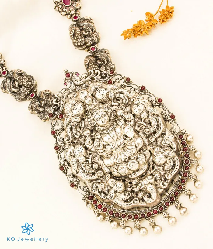Silversmith Necklaces The Bhavini Nakkasi Silver Peacock Lakshmi Necklace