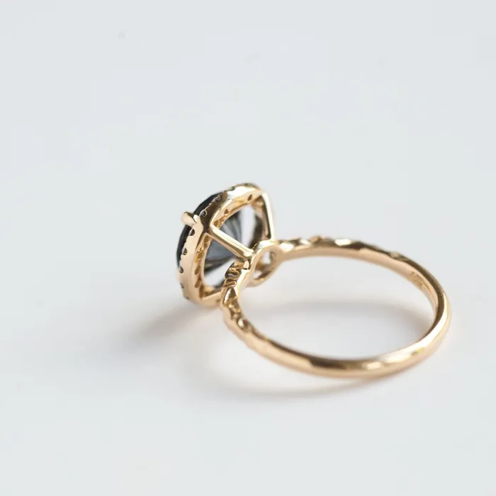 Anueva Jewelry Rings Blue Grey Spinel with Blackend Gold Diamond Halo Antique Engagement Ring by Anueva Jewelry