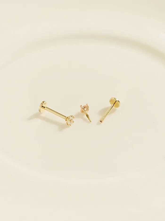 PreStyled Sets MinimalBijoux 14K Gold Moissanite Nose Internally Threaded Labret Piercing 20G