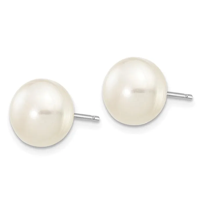 14k White Gold 89mm White Button FW Cultured Pearl Stud Post Earrings Jewelry Earrings
