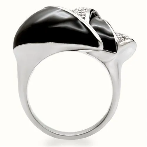 1W105 Rhodium Brass Ring with AAA Grade CZ in Clear Alamode Rings