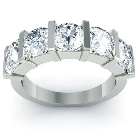 300cttw Bar Set Round Diamond Five Stone Ring deBebians Rings