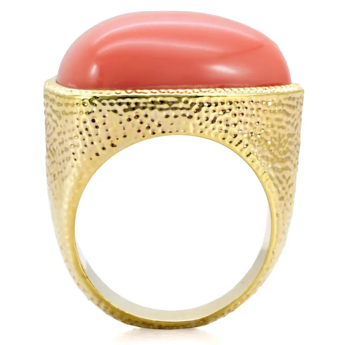 Alamode Rings 1W026 Gold Brass Ring with SemiPrecious Coral in Rose