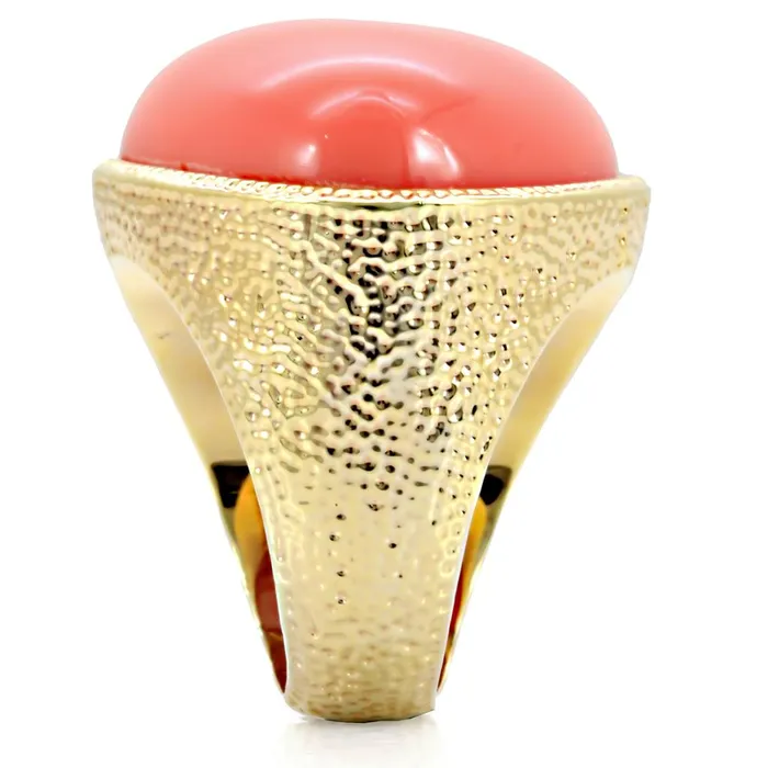 Alamode Rings 1W026 Gold Brass Ring with SemiPrecious Coral in Rose