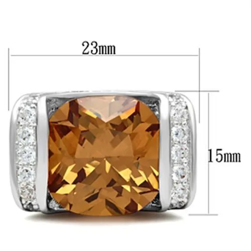 Alamode Rings SS006 Silver 925 Sterling Silver Ring with AAA Grade CZ in Champagne