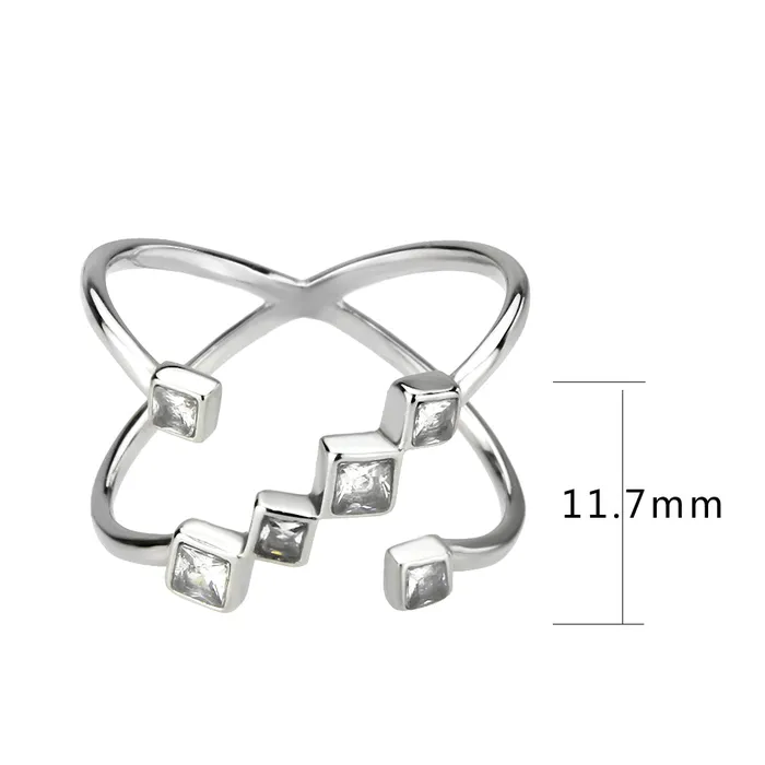 Alamode Rings TK3730 High polished Stainless Steel Ring with AAA Grade CZ in Clear