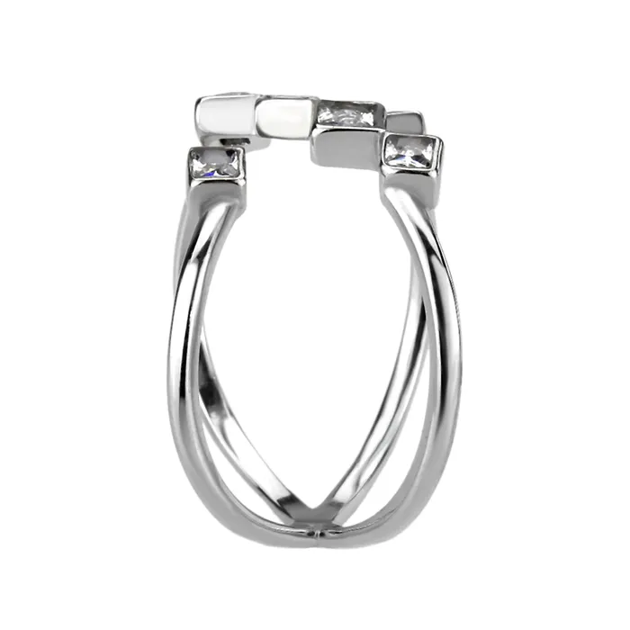 Alamode Rings TK3730 High polished Stainless Steel Ring with AAA Grade CZ in Clear