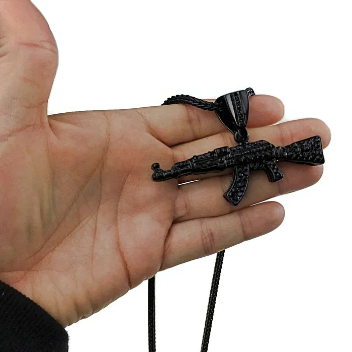Black AK47 Rifle Gun Franco Chain Necklace 36 Bling Cartel Admin Necklaces