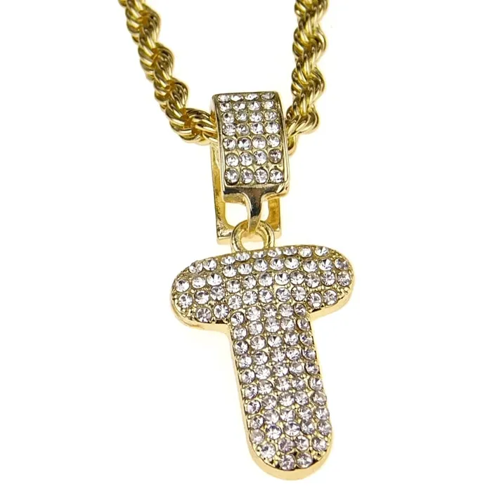 Bling Cartel Admin Necklaces Bubble Letter T Gold Finish Rope Chain Necklace 24