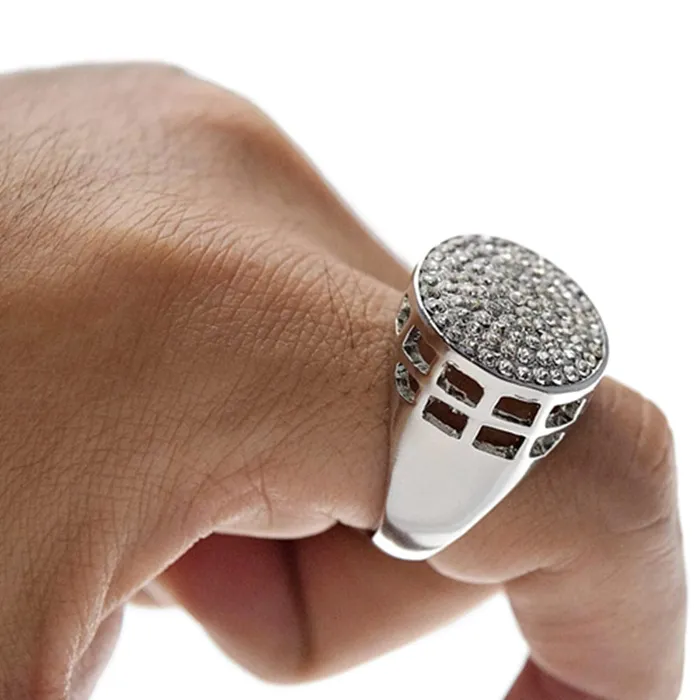 Bling Cartel Admin Rings Round Micro Pave Iced Silver Tone Ring