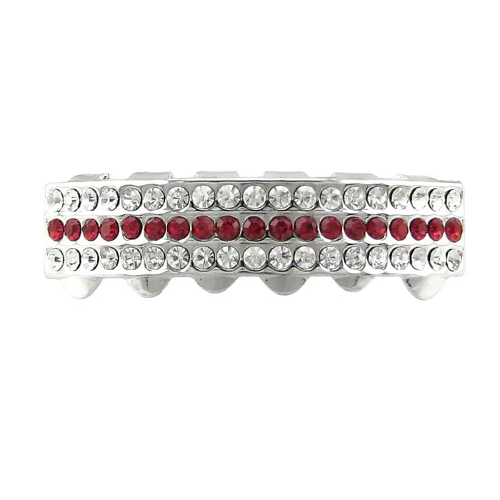 Bling Cartel Admin Rings Silver Tone Three Row Red Iced Bottom Grillz
