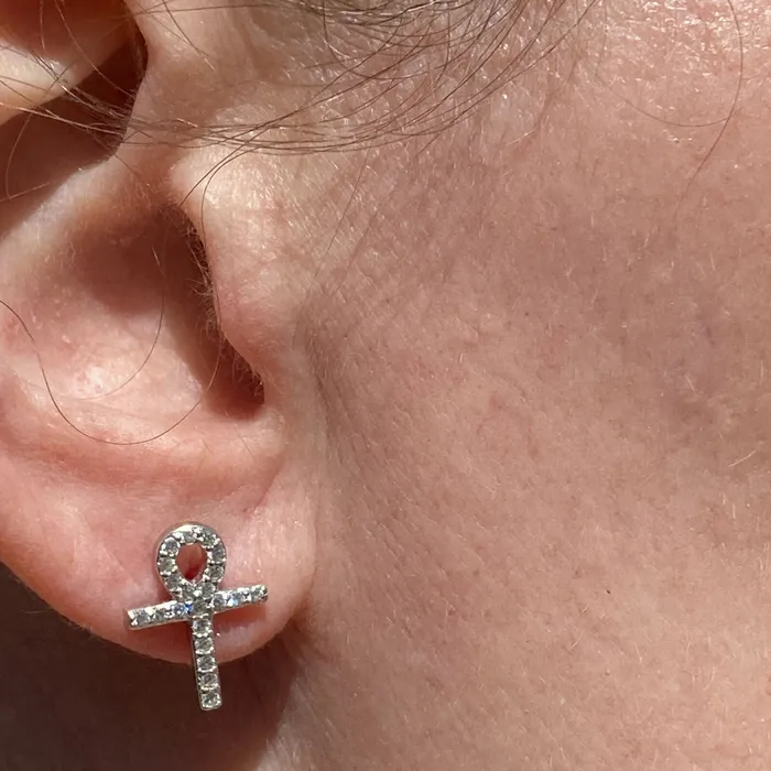 Bling Cartel Earrings Solid 925 Sterling Silver Egyptian Ankh Cross Earrings