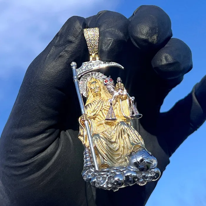 Bling Cartel Necklaces 14K Gold Plated 925 Sterling Silver Santa Muerte Moissanite VVS1 Pendant Dije de Plata 3