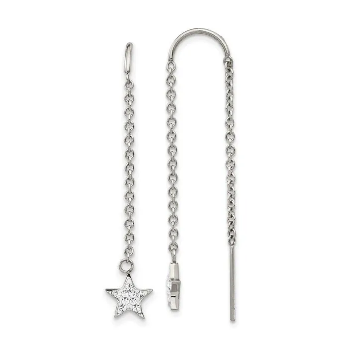 Chisel Earrings Stainless Steel Polished with Preciosa Crystal Star Threader Earrings