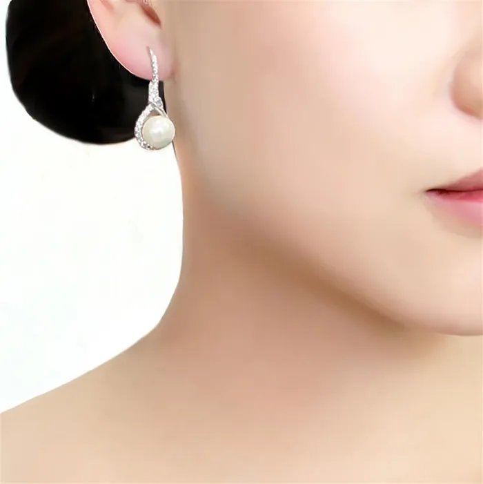 Earrings Alamode 3W1478 Rhodium Brass Earrings with Synthetic Pearl in White