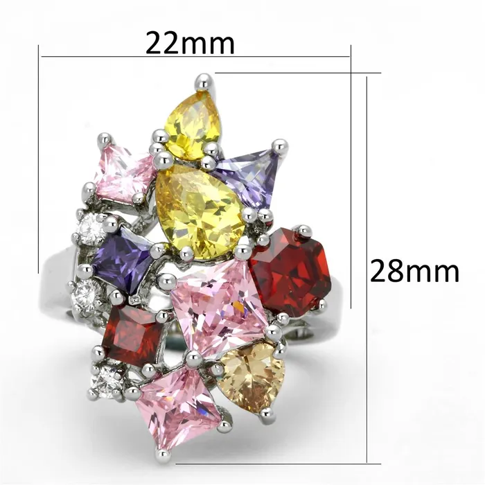 Ela Cocktail Ring Rhodium Brass AAA CZ Multi Color 3W599 Alamode Rings