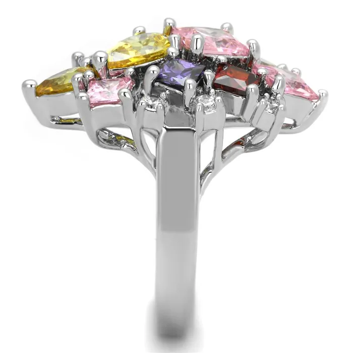 Ela Cocktail Ring Rhodium Brass AAA CZ Multi Color 3W599 Alamode Rings