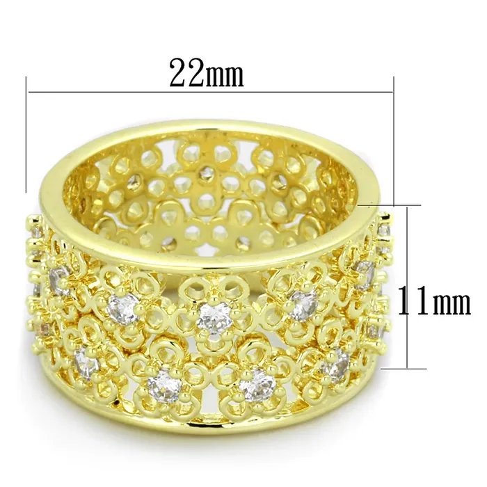 LO3363 Gold Brass Ring with AAA Grade CZ in Clear Alamode Rings