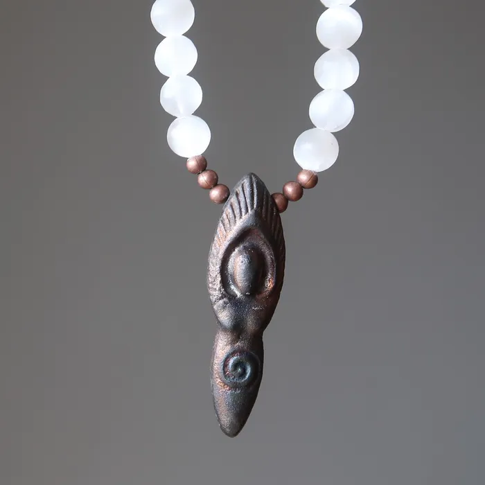 Necklaces Selenite Necklace Goddess Moon Blue Ocean Sodalite Satin Crystals