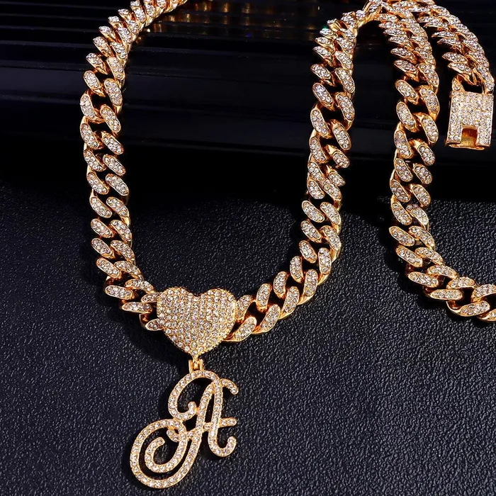 Necklaces VVS Jewelry Custom Heart Frosty Initial Cuban Necklace