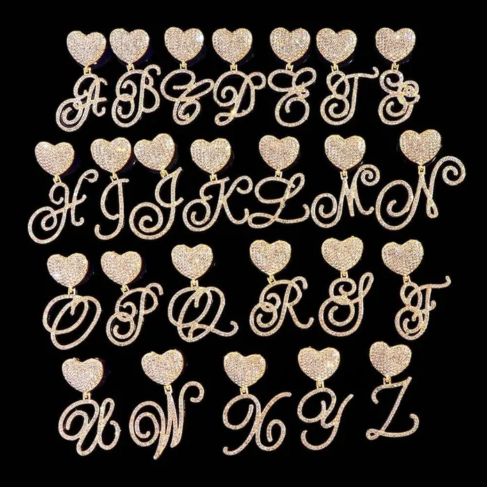 Necklaces VVS Jewelry Custom Heart Frosty Initial Cuban Necklace