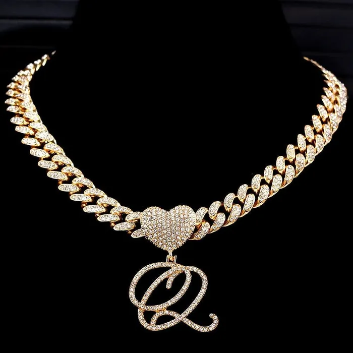 Necklaces VVS Jewelry Custom Heart Frosty Initial Cuban Necklace