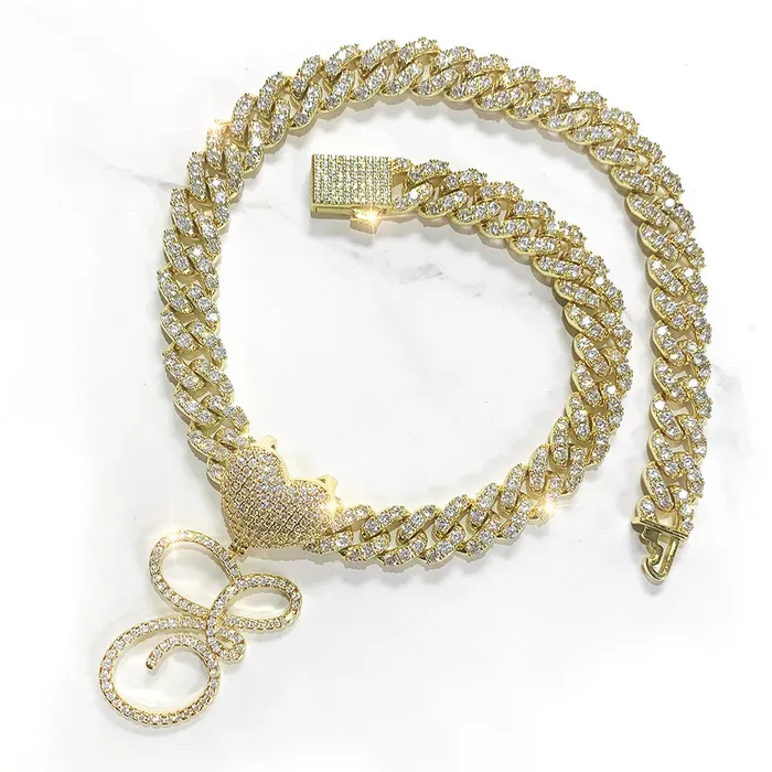 Necklaces VVS Jewelry Custom Heart Frosty Initial Cuban Necklace