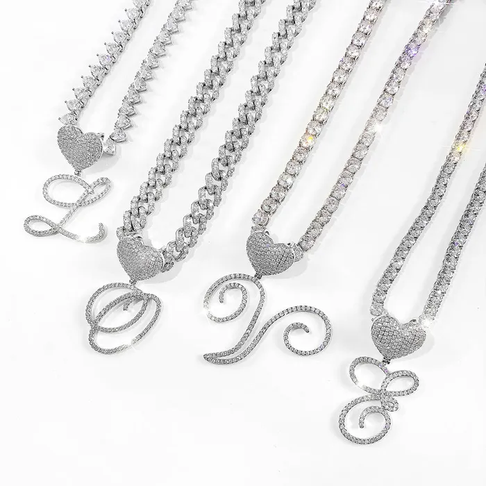 Necklaces VVS Jewelry Custom Heart Frosty Initial Cuban Necklace