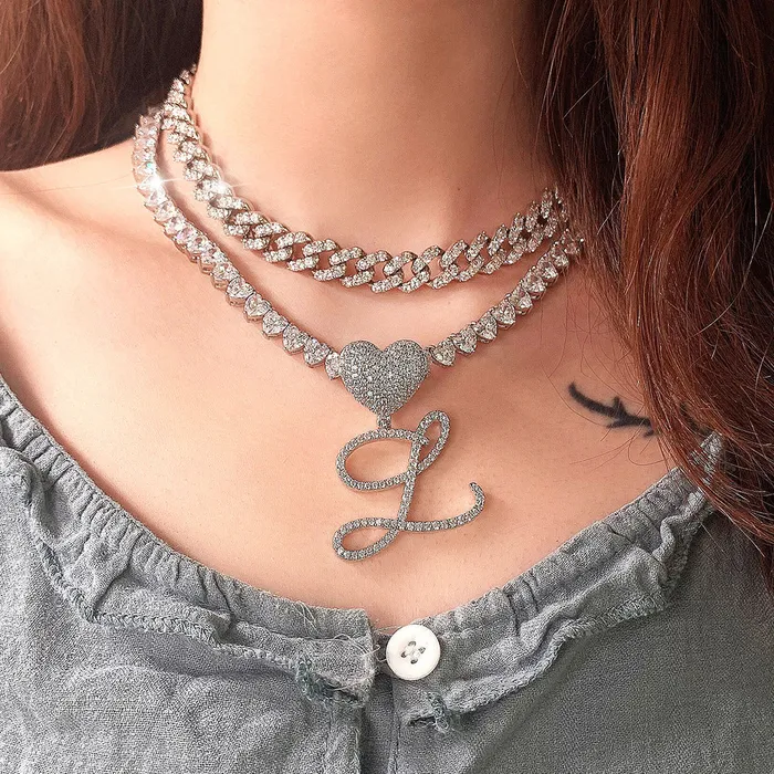 Necklaces VVS Jewelry Custom Heart Frosty Initial Cuban Necklace