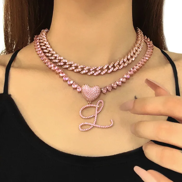 Necklaces VVS Jewelry Custom Heart Frosty Initial Cuban Necklace