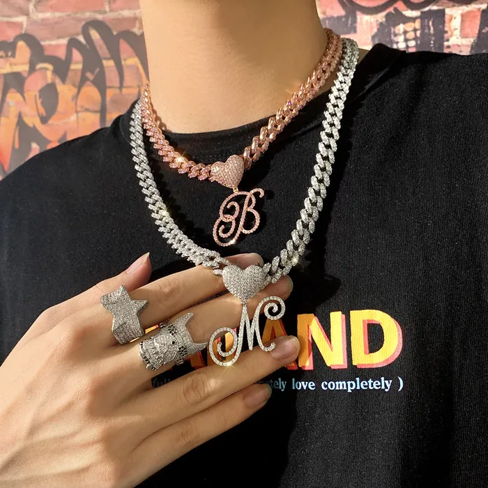 Necklaces VVS Jewelry Custom Heart Frosty Initial Cuban Necklace