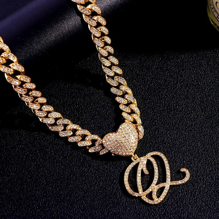 Necklaces VVS Jewelry Custom Heart Frosty Initial Cuban Necklace
