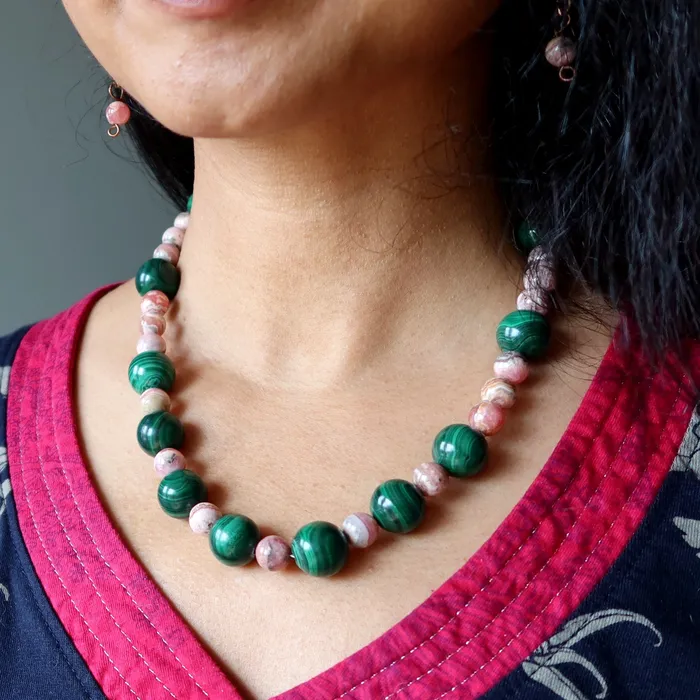 Rhodochrosite Necklace Malachite Pure Love Gems Satin Crystals Necklaces
