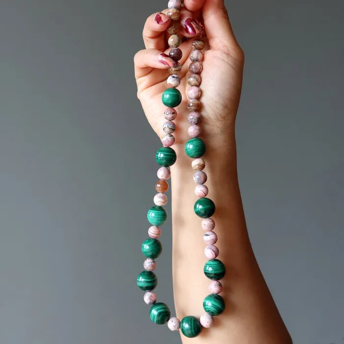 Rhodochrosite Necklace Malachite Pure Love Gems Satin Crystals Necklaces