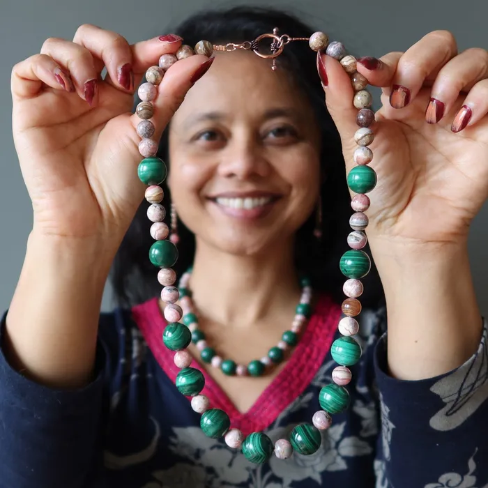 Rhodochrosite Necklace Malachite Pure Love Gems Satin Crystals Necklaces