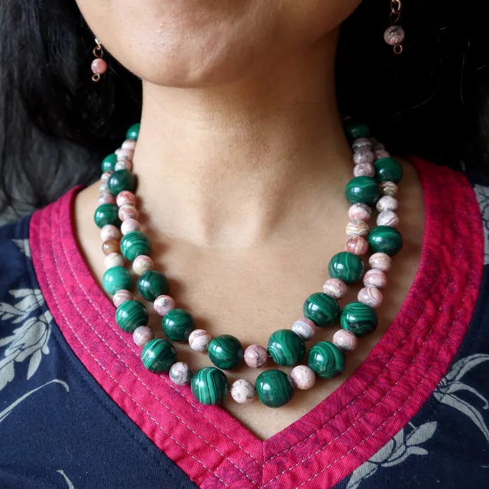 Rhodochrosite Necklace Malachite Pure Love Gems Satin Crystals Necklaces