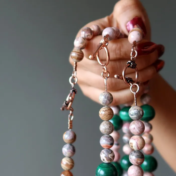Rhodochrosite Necklace Malachite Pure Love Gems Satin Crystals Necklaces