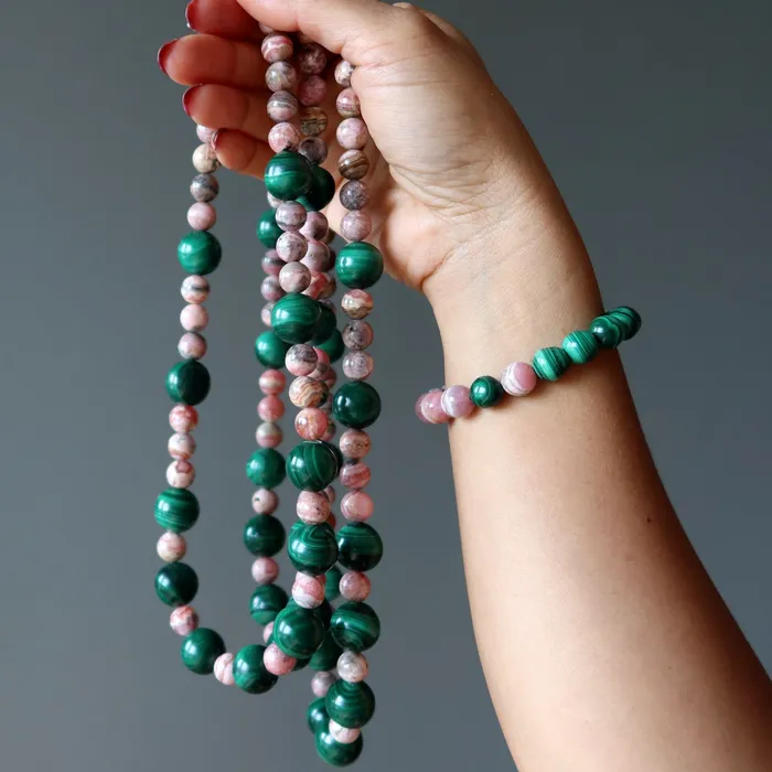 Rhodochrosite Necklace Malachite Pure Love Gems Satin Crystals Necklaces