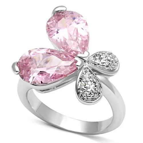 Rings Alamode 3W051 Rhodium Brass Ring with AAA Grade CZ in Rose