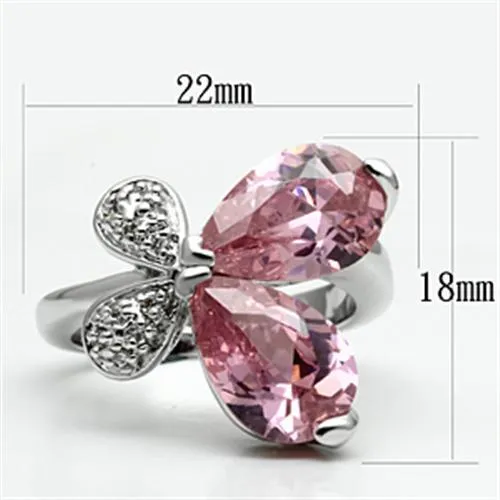 Rings Alamode 3W051 Rhodium Brass Ring with AAA Grade CZ in Rose