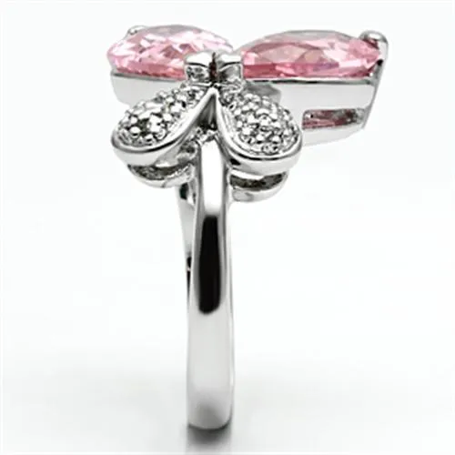 Rings Alamode 3W051 Rhodium Brass Ring with AAA Grade CZ in Rose