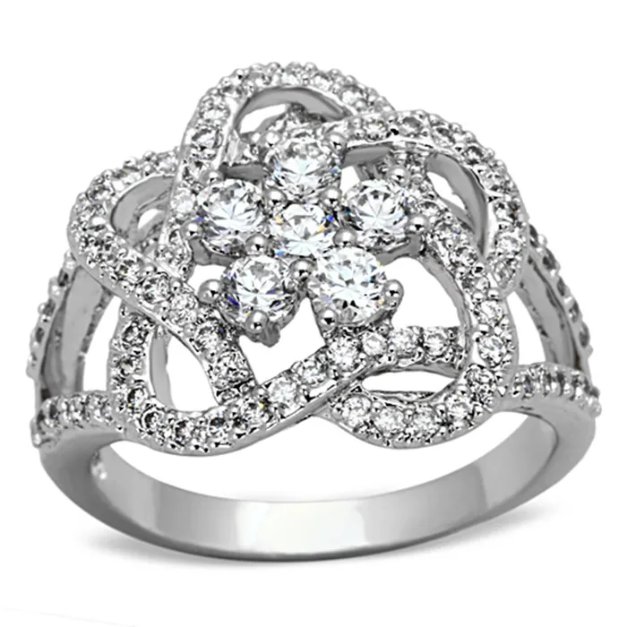 Rings Alamode 3W523 Rhodium Brass Ring with AAA Grade CZ in Clear