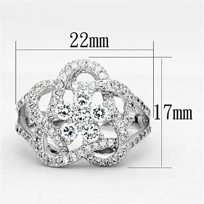 Rings Alamode 3W523 Rhodium Brass Ring with AAA Grade CZ in Clear